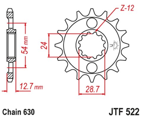 JT ZĘBATKA PRZEDNIA 522 16 KAWASAKI Z 1000 '81-83', GPZ 1100 '81-82' Z 1100 '84-86' (52216JT) (ŁAŃC. 630) NA ZAMÓWIENIE JT ZĘBATKI