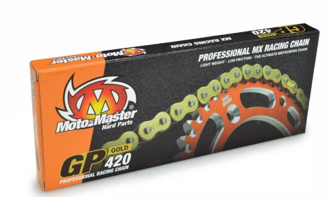 MOTO-MASTER ŁAŃCUCH NAPĘDOWY GP-420 MX PROFESSIONAL MOTOCROSS RACING CHAIN BEZ ORINGÓW KOLOR ZŁOTY (134 OGNIW, ZAPINKA W ZESTAWI MOTO-MASTER