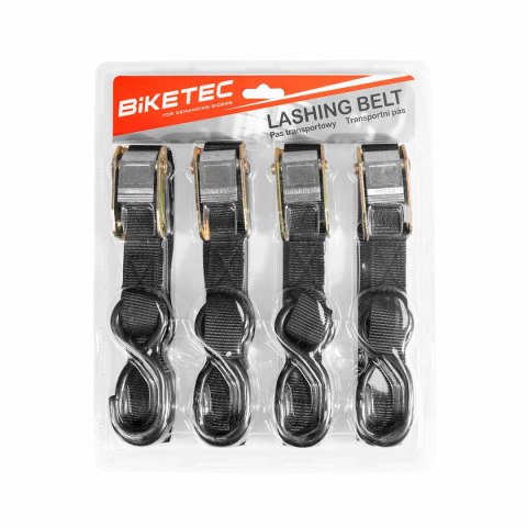 BIKETEC KOMPLET 4 PASÓW TRANSPORTOWE 25MM X 2M OBCIĄŻENIE DO 200KG, 4 PASY, KOLOR CZARNY BIKETEC OM