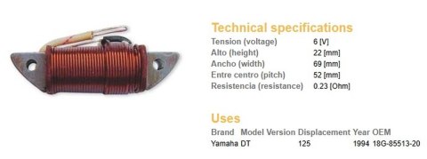 DZE CEWKA UZWOJENIA WZBUDZAJĄCA ZAPŁON YAMAHA DT 125R '94 (OEM: 18G-85513-20) DZE ELEKTRYKA