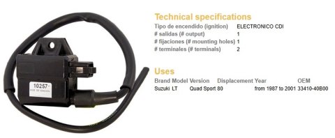 DZE CEWKA ZAPŁONOWA SUZUKI LT 80 QUAD SPORT '87-'01 (33410-40B00) DZE ELEKTRYKA