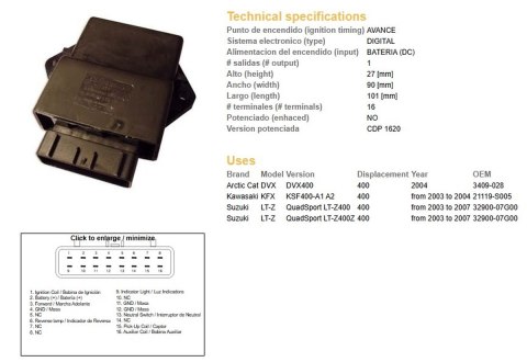 DZE MODUŁ ZAPŁONU CDI SUZUKI LTZ 400 QUADSPORT '03-'07; KAWASAKI KFX 400 '03-'04; ARCTIC CAT 400 '04 (OEM 32900-07G00) DZE ELEKTRYKA