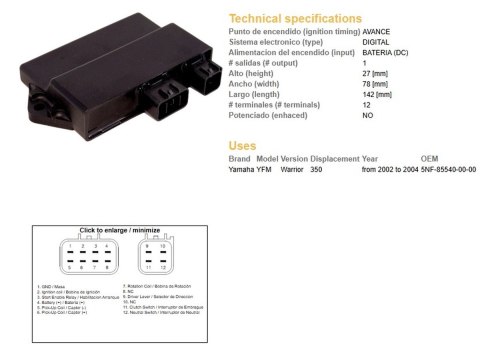DZE MODUŁ ZAPŁONU CDI YAMAHA YFM 350 WARRIOR '02-'04 (OEM-5NF-85540-00-00) DZE ELEKTRYKA