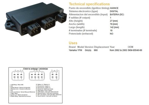 DZE MODUŁ ZAPŁONU CDI YAMAHA YFM 660 GRIZZLY '02-'03 (OEM:5KM-85540-00) DZE ELEKTRYKA