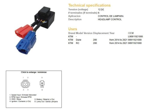 DZE PRZEKAŹNIK KTM 200 DUKE '14-'21; RC 200 '14-'21 DZE ELEKTRYKA