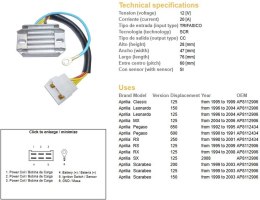 DZE REGULATOR NAPIĘCIA APRILIA PEGASO 600/650 '90-'95; RS 125/250 '95-'09; RX 125 '94-'08; LEONARDO; SCARABEO (ESR087) DZE ELEKTRYKA
