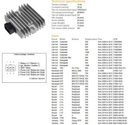 DZE REGULATOR NAPIĘCIA CAN AM; HONDA TRX 500FA/FGA '01-'04; KAWASAKI KVF 650/750 BRUTE FORCE '05-'13; SUZUKI LT-A 400/500/700/75 DZE ELEKTRYKA