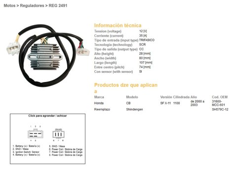 DZE REGULATOR NAPIĘCIA HONDA CB 1100 SF (X11) '00-'03 (31600-MCC-601) (SH579C-12) (12V/35A) DZE ELEKTRYKA