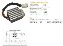 DZE REGULATOR NAPIĘCIA HONDA CRF 450X '05-'17 (OEM 31600-MEY-671) (12A) DZE ELEKTRYKA