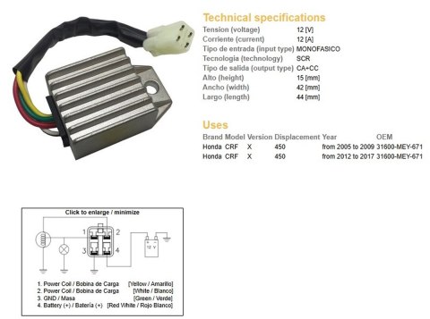DZE REGULATOR NAPIĘCIA HONDA CRF 450X '05-'17 (OEM 31600-MEY-671) (12A) DZE ELEKTRYKA