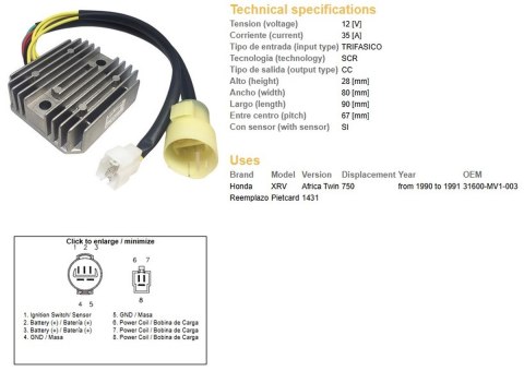 DZE REGULATOR NAPIĘCIA HONDA XRV 750 AFRICA TWIN '90-'91 (OEM-31600-MV1-003) (35A) DZE ELEKTRYKA