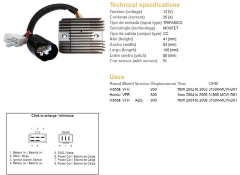 DZE REGULATOR NAPIĘCIA HONDA VFR 800 '02-'09 (35A) (31600-MCW-D61) (ESR438) DZE ELEKTRYKA