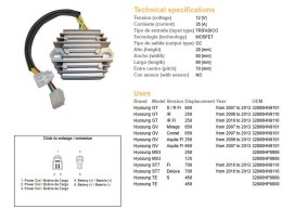 DZE REGULATOR NAPIĘCIA HYOSUNG GT 250R '08-'13; GT 650S/R '08-'13; GV 250 '09-'13; GV 650 '07-'13; MS3 125/250; ST7 700 '10-'13; DZE ELEKTRYKA