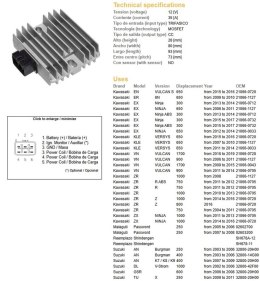 DZE REGULATOR NAPIĘCIA KAWASAKI EX 300/650 NINJA '06-'17; KLE 650 VERSYS '07-'16; VN 900/1700 '06-'19; ZR 750/800/1000 '04-'16;  DZE ELEKTRYKA