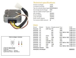 DZE REGULATOR NAPIĘCIA KAWASAKI KZ 250 '80; KZ 440LTD '80-'83; KZ 650/750 '80; KZ 1000LTD '80-'83 (SH222-12) DZE ELEKTRYKA