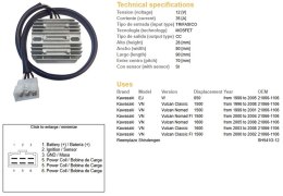 DZE REGULATOR NAPIĘCIA KAWASAKI W 650 '99-'05; VN 1500 VULCAN '96-'08; VN 1600 '00-'08 (21066-1106) (ESR264) (SH541G-12) DZE ELEKTRYKA