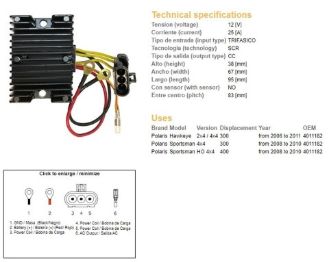DZE REGULATOR NAPIĘCIA POLARIS SPORTSMAN 300/400 '08-'10; HAWKAYE 300 '06-'11 (4011182) DZE ELEKTRYKA