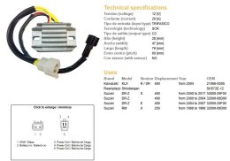 DZE REGULATOR NAPIĘCIA SUZUKI DRZ 400/E/S '00-'17 (DR-Z); KAWASAKI KLX 400 '04- (32800-29F00, 32800-08D00) (SH572E-12) (ESR105) DZE ELEKTRYKA