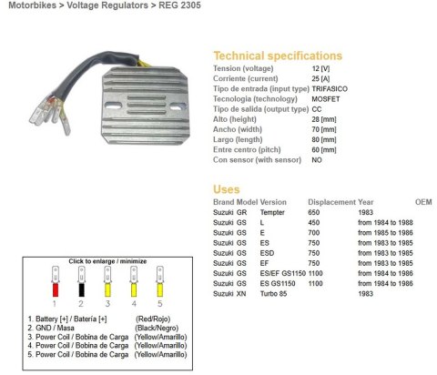 DZE REGULATOR NAPIĘCIA SUZUKI GS 450L '84-'88; GS 700E '85-'86; GS 750ES/EF/ESD '83-'85; GS 1100ES/EF '84-'86; GR 650 TEMPTER '8 DZE ELEKTRYKA