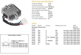 DZE REGULATOR NAPIĘCIA SUZUKI GSX 600R '01-'05; GSX 750R '96-'05; GSX 1000R '01-'04; GSX 1300R HAYABUSA '97-'03; VL 1500 INTRUDE DZE ELEKTRYKA