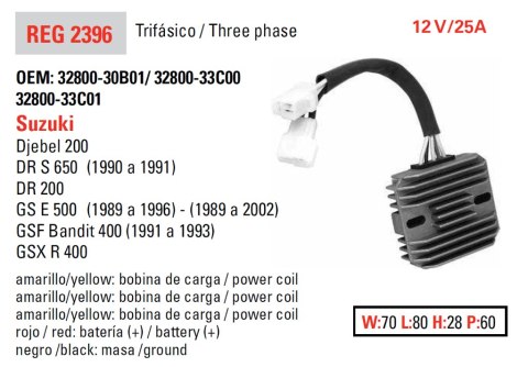 DZE REGULATOR NAPIĘCIA SUZUKI GSF 400 BANDIT '90-'94; GS 500E '89-'02; DR 650S '90-'91 (ESR170) (32800-33C00) DZE ELEKTRYKA