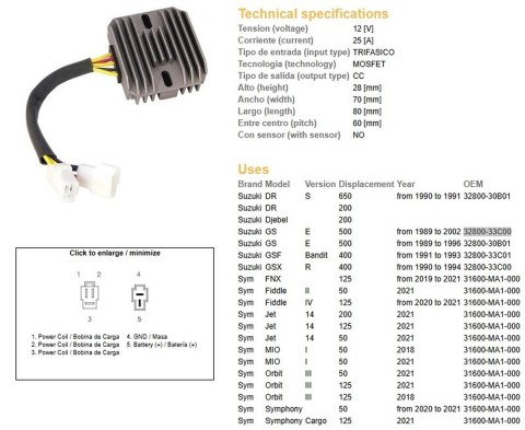 DZE REGULATOR NAPIĘCIA SUZUKI GSF 400 BANDIT '90-'94; GS 500E '89-'02; DR 650S '90-'91 (ESR170) (32800-33C00) DZE ELEKTRYKA