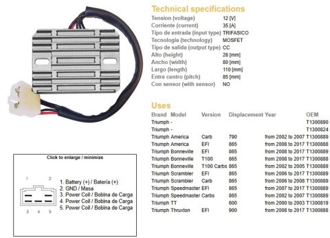 DZE REGULATOR NAPIĘCIA TRIUMPH AMERICA 790/865 '02-'17; BONNEVILLE 865 '02-'17; SCRAMBLER/SPEEDMASTER 865 '02-'17; TT 600 '00-'0 DZE ELEKTRYKA
