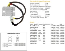 DZE REGULATOR NAPIĘCIA TRIUMPH DAYTONA 600/650 '02-'05; DAYTONA 955I '97-'06; SPRINT 955RS/ST '99-'04; SPRINT 1050 '06-'14; STRE DZE ELEKTRYKA