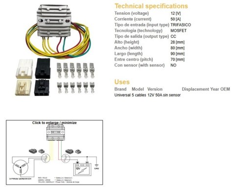 DZE REGULATOR NAPIĘCIA UNIWERSALNY MOSFET (50A) 5 KABLI (3X ŻÓŁTE; 1X CZERWONY; 1X ZIELONY) DZE ELEKTRYKA