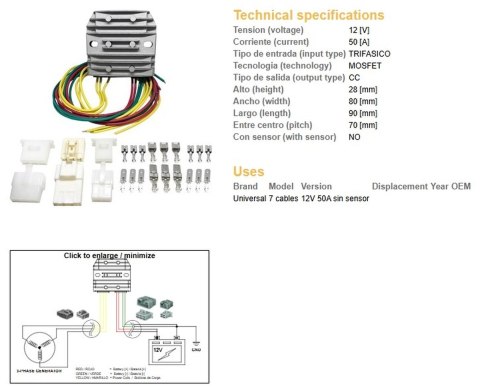 DZE REGULATOR NAPIĘCIA UNIWERSALNY MOSFET (50A) 7 KABLI (3X ŻÓŁTE; 2X CZERWONE; 2X ZIELONE) DZE ELEKTRYKA