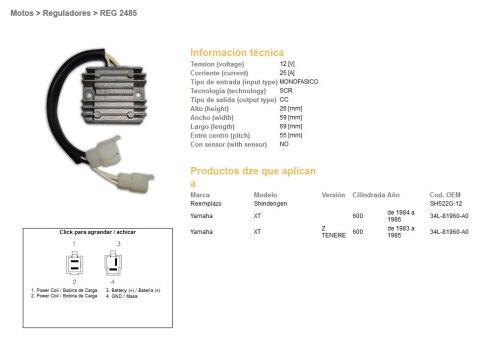 DZE REGULATOR NAPIĘCIA YAMAHA XT 600Z TENERE '83-'86 (34L-81960-A0) (SH522G-12) DZE ELEKTRYKA