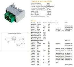 DZE REGULATOR NAPIĘCIA YAMAHA YBR 125 '09-; TTR 50/90/110/125/230 '00-'20; KAWASAKI KLX 450F '08-'17 (5HH-H1960-00) (12A) DZE ELEKTRYKA