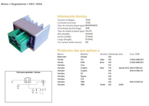 DZE REGULATOR NAPIĘCIA YAMAHA YBR 125 '09-; TTR 50/90/110/125/230 '00-'20; KAWASAKI KLX 450F '08-'17 (5HH-H1960-00) (12A) DZE ELEKTRYKA