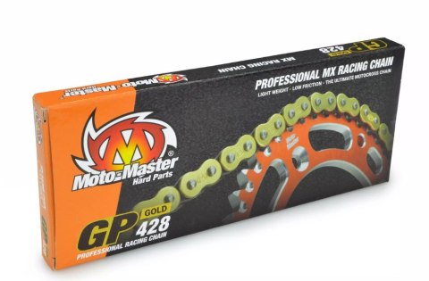 MOTO-MASTER ŁAŃCUCH NAPĘDOWY GP-428 MX PROFESSIONAL MOTOCROSS RACING CHAIN BEZ ORINGÓW KOLOR ZŁOTY (134 OGNIW, ZAPINKA W ZESTAWI MOTO-MASTER