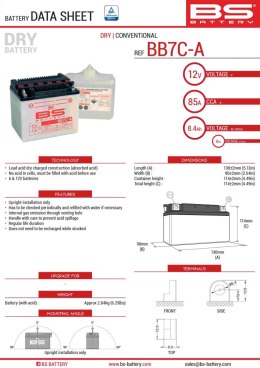 BS AKUMULATOR BB7C-A (YB7C-A) 130X90X114 OBSŁUGOWY - ELEKTROLIT OSOBNO (85A) (6) UE2019/1148 BS BATTERY