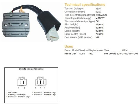 DZE REGULATOR NAPIĘCIA HONDA CBF1000 '06-'10 (SC58) (31600-MFA-D01) MOSFET (50A) DZE ELEKTRYKA