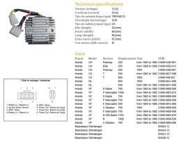 DZE REGULATOR NAPIĘCIA HONDA CH 250 '89-'97; CX 500/650 '82-'83; GL 500/650; VF 700/750/1000/1100 (SH541-12) (ESR650,ESR749,RGU- DZE ELEKTRYKA