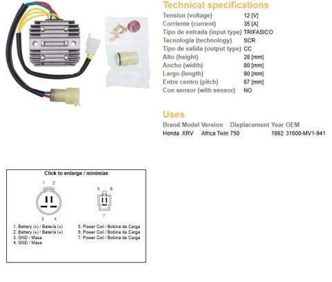 DZE REGULATOR NAPIĘCIA HONDA XRV 750 AFRICA TWIN '92 (31600-MV1-941) (35A) DZE ELEKTRYKA