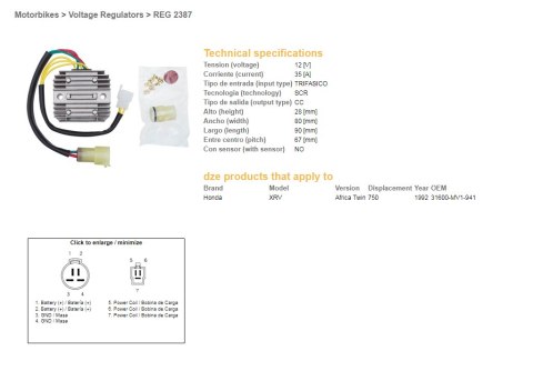 DZE REGULATOR NAPIĘCIA HONDA XRV 750 AFRICA TWIN '92 (31600-MV1-941) (35A) DZE ELEKTRYKA