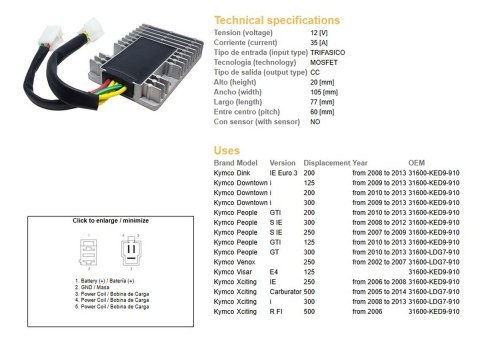 DZE REGULATOR NAPIĘCIA KYMCO DOWNTOWN 125/200/300 '09-'13; PEOPLE 125/200/300 '07-'13; XCITING 250/300/500 '05-'14 (OEM 31600-KE DZE ELEKTRYKA