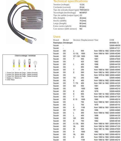 DZE REGULATOR NAPIĘCIA SUZUKI GS 250/400/450/550/650/750/1000; GSX 400/750/1000/1100 (ESR100,ESR090) DZE ELEKTRYKA