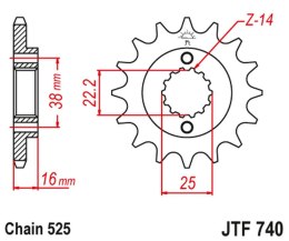 JT ZĘBATKA PRZEDNIA 2050 15 Z GUMĄ DUCATI 796/916/944/996 (205015JTRB) (ŁAŃC. 525) JT ZĘBATKI