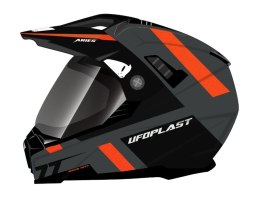 UFO KASK ARIES OFFROAD / DUAL / TOURER / CROSSOVER Z SZYBĄ, DASZKIEM I BLENDĄ PRZECIWSŁONECZNĄ KOLOR CZARNY/SZARY/CZERWONY FLUO  UFO