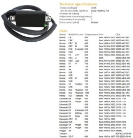 DZE CEWKA ZAPŁONOWA HONDA CB/CBF/FES/NSA/NSS/NT/SH/VFR/XLV; KAWASAKI EN/ER/EX/GPZ/KLR/VN; YAMAHA XT/XV DZE ELEKTRYKA