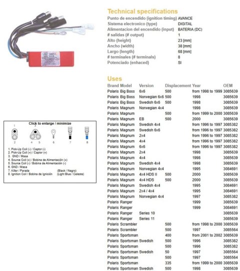 DZE MODUŁ ZAPŁONU CDI POLARIS SPORTSMAN 500 '96-'00; 400 '01-'02; SCRAMBLER 500 '97-'00 - ZASTĘPUJE 1357-01 DZE ELEKTRYKA