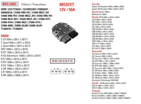 DZE REGULATOR NAPIĘCIA APRILIA; BMW; CAN AM; DUCATI; HONDA; KAWASAKI; SUZUKI; TRIUMPH; YAMAHA (50A) DZE ELEKTRYKA