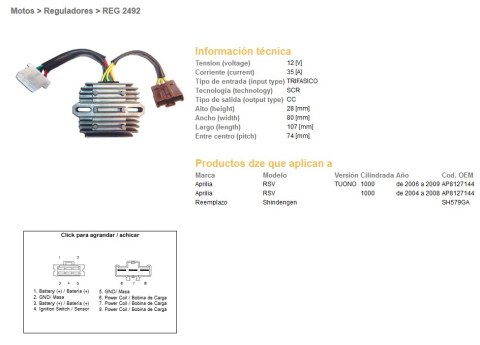 DZE REGULATOR NAPIĘCIA APRILIA RSV 1000 '04-'08; TUONO 1000 '06-'09 (SH579GA) (AP8127144) (ESR549) DZE ELEKTRYKA