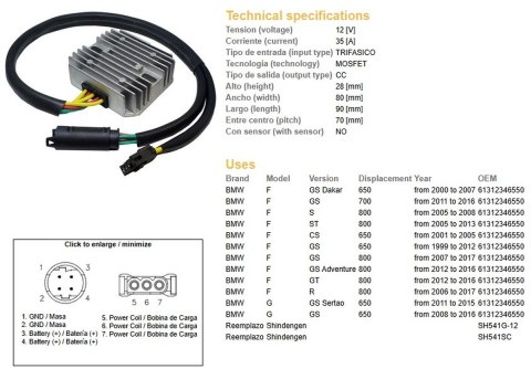 DZE REGULATOR NAPIĘCIA BMW F 650GS DAKAR '00-'07; F 650CS '01-'05; F 700GS '11-'16; F 800GS ADVENTURE '12-'16; F 800S/ST/R '05-' DZE ELEKTRYKA