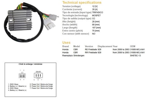 DZE REGULATOR NAPIĘCIA HONDA CBR 900RR (929) '00-'03 (SH678C-13) (ESR436;ESR430) (31600-MCJ-641) DZE ELEKTRYKA
