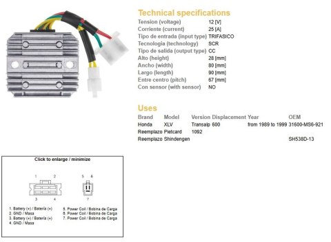 DZE REGULATOR NAPIĘCIA HONDA XL 600V TRANSALP '89-'99 (SH 538D-13; ESR640; RGU-144) DZE ELEKTRYKA